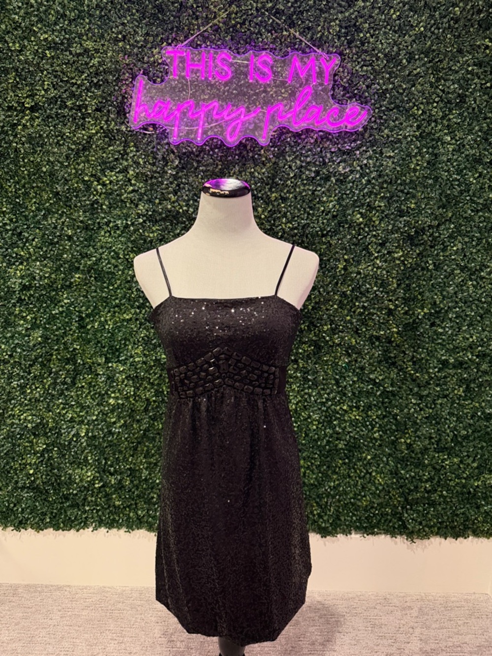 Cache Black Sequin Spaghetti Strap Dress